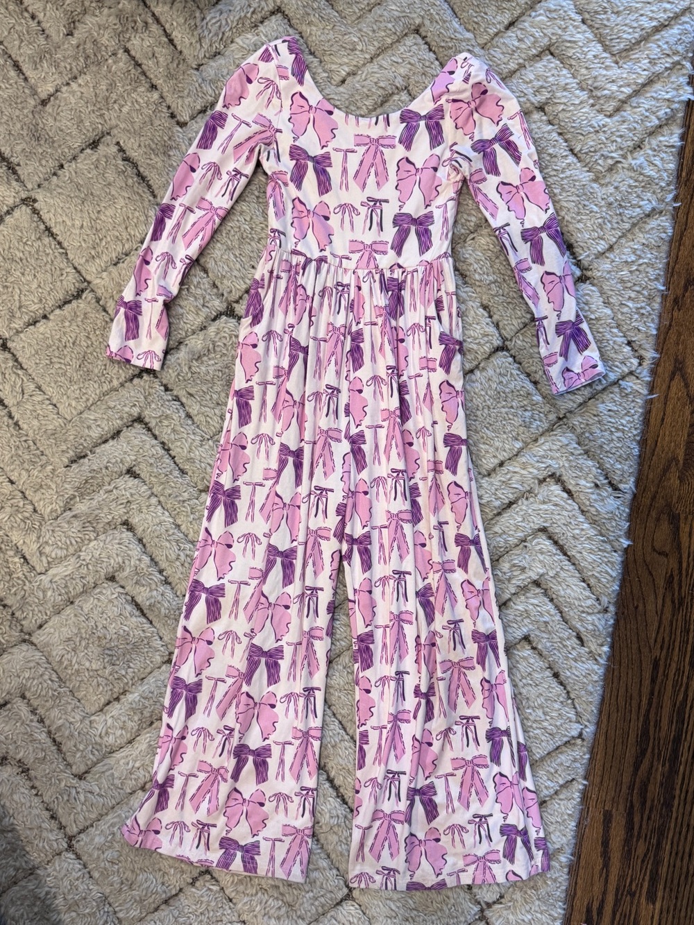 SweetHoney Pink & Purple Bow-Print Girls' One-Piece Jumpsuit